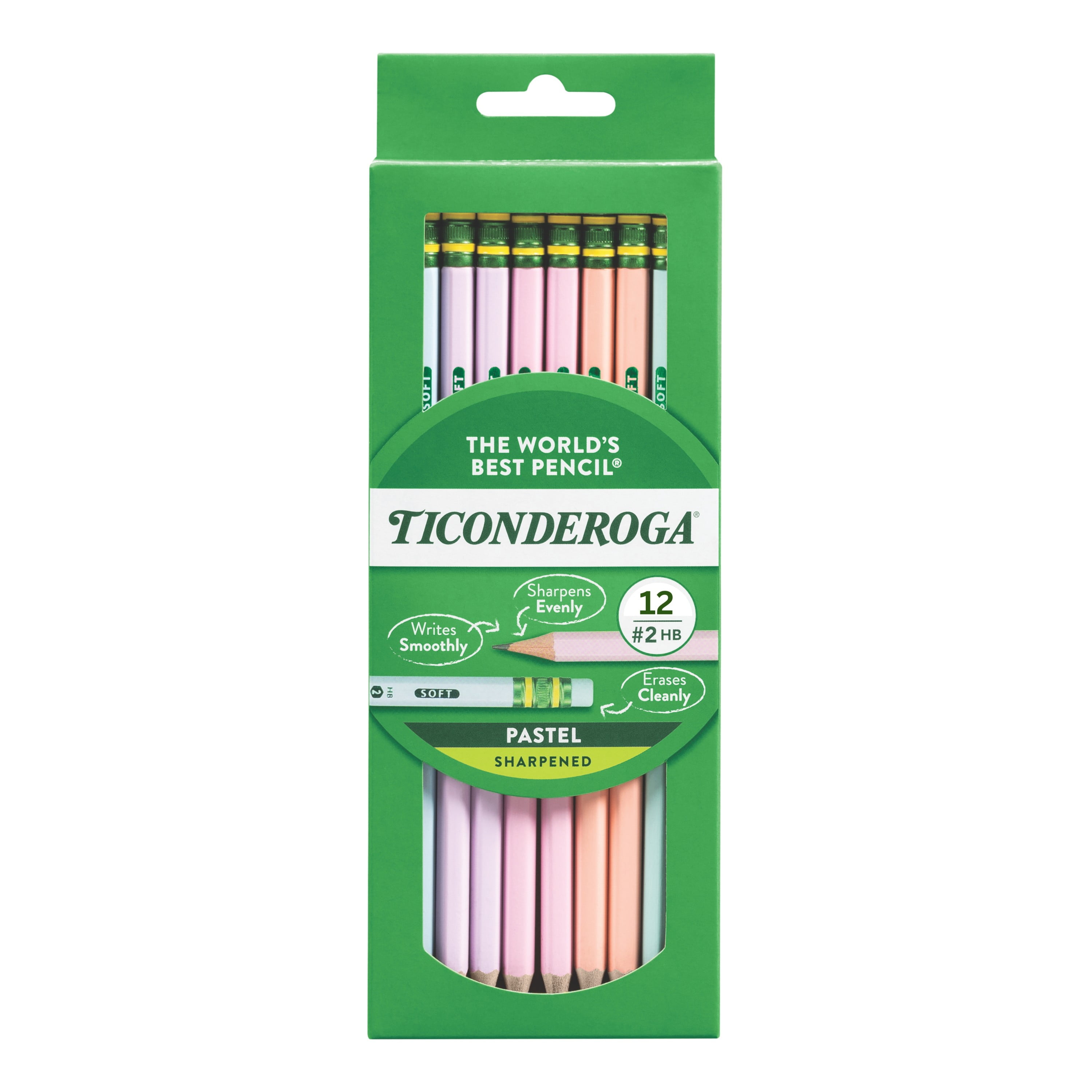 Ticonderoga Wooden Pencils, Presharpened, 2 HB Soft, Pastel 12ct, Pencil Lead Size .03