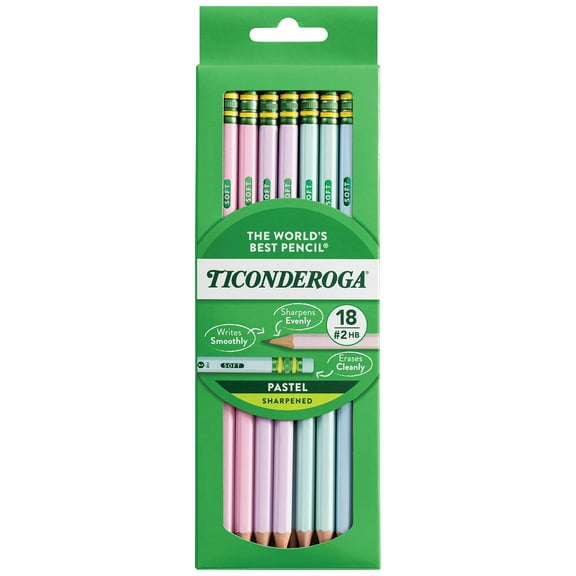 Ticonderoga Wooden Pencil Pastel, Sharpened, Pack of 18