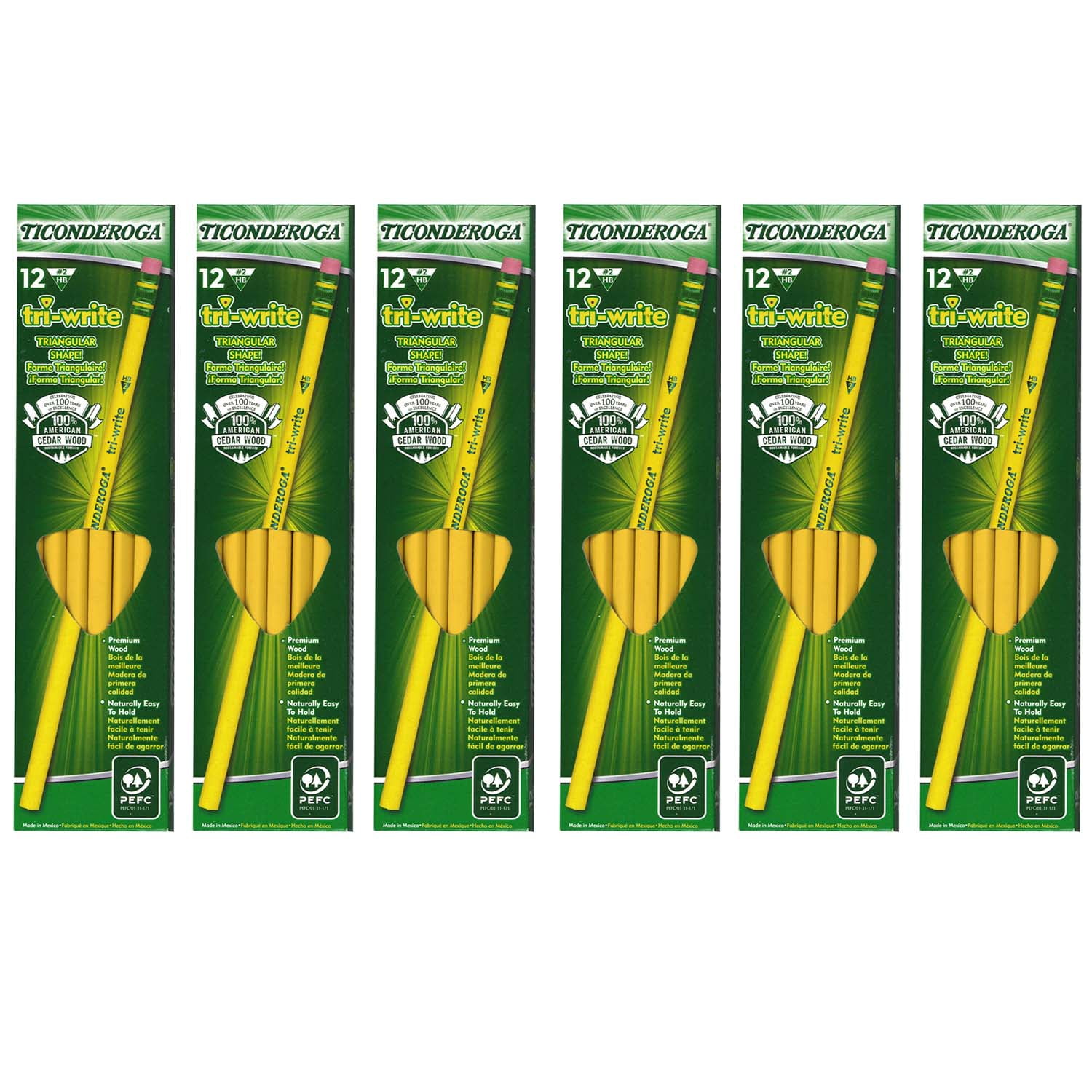 Ticonderoga tri-write Pencils, 12 Per Pack, 6 Packs