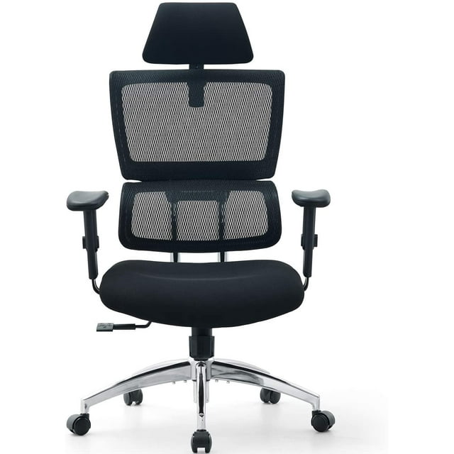 Ticova Ergonomic Office Chair - High Back Desk Chair with Elastic Lumbar Support & Thick Seat Cushion - 140°Reclining & Rocking Mesh Computer Chair with Adjustable Headrest, Armrest