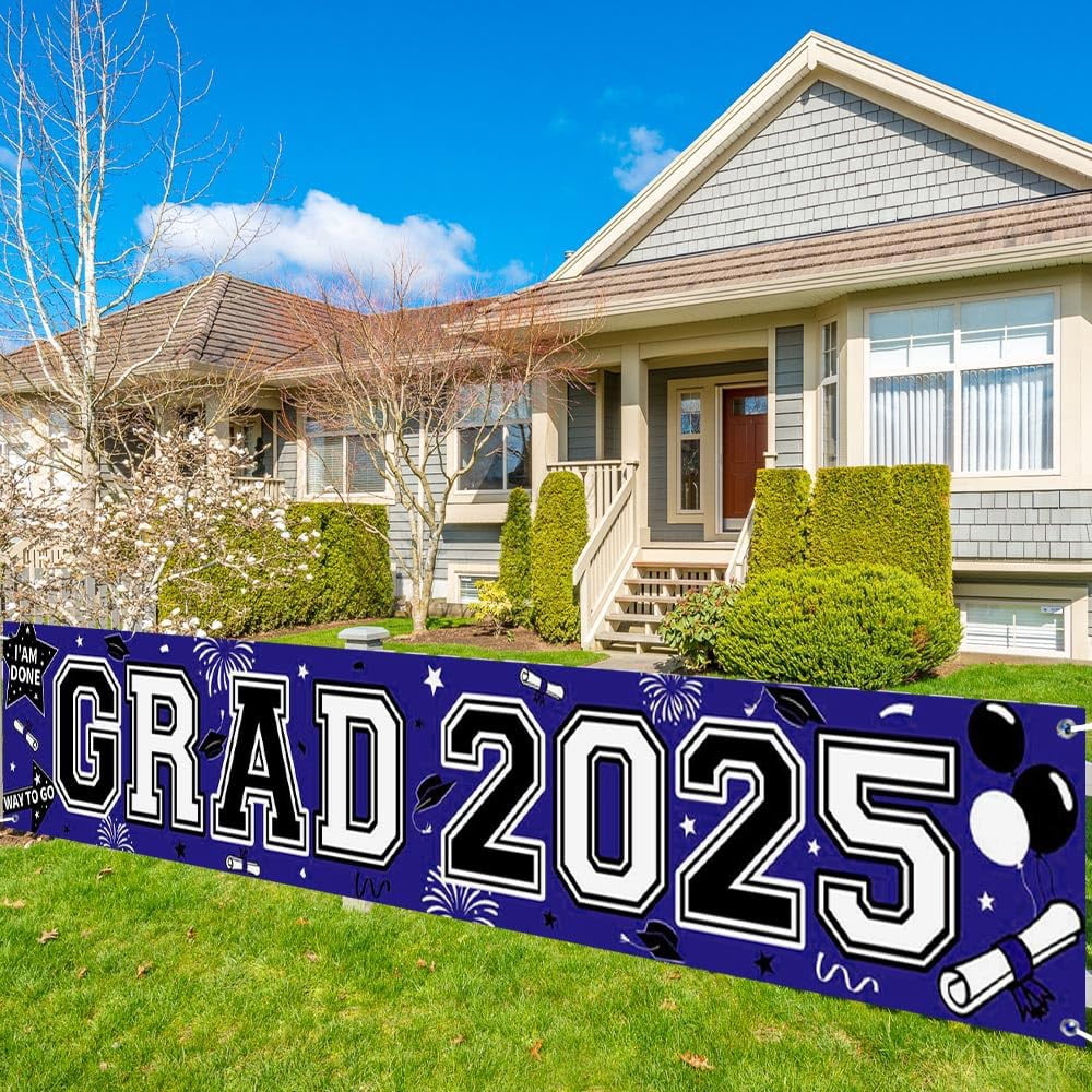 Abschluss-Banner 'Class Of 2025' – Glitzernd, Blau/schwarz, 300x50 Cm, Mit Ösen, Für Drinnen & Draußen, Perfekt Als Fotohintergrund