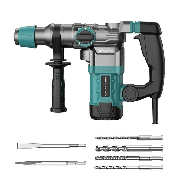 TidBay 3 in 1 Hammer Drill, 1-1/4 Inch 13 Amp Heavy Duty Rotary Hammer Drill with Safety Clutch, 4 Functions and Variable Speed, Including Chisels and Drill Bits