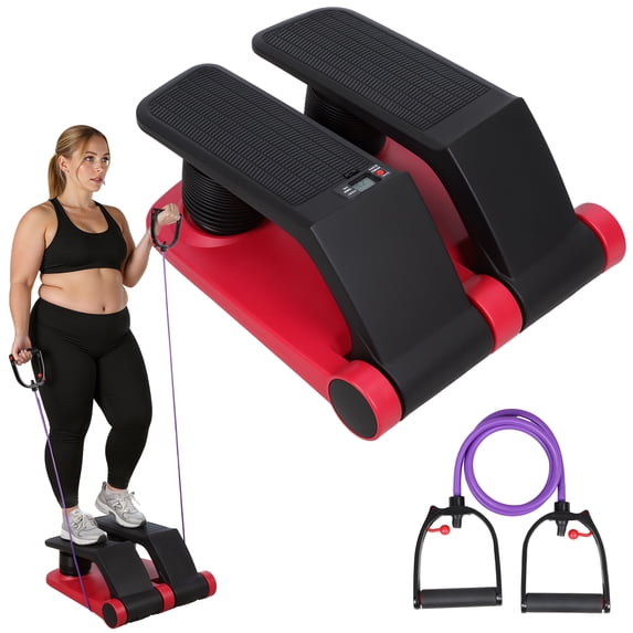TidBay Air Resistance Stepper with Resistance Bands, Stepper Climber Fitness Machine, 5-Level Adjustable Mini Stair Climber for Home Cardio,with LCD Monitor, Non-Slip Pedals & 300lbs Capacity