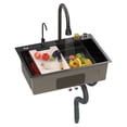 thumbnail image 1 of TidBay Black Waterfall Kitchen Sink, Stainless Steel Single Bowl Bar Sink with Cup Rinser, Drop In/Undermount Farmhouse Workstation Sink with Multiple Accessories (26.8 x 17.7in), 1 of 6