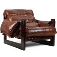 thumbnail image 1 of TidBay Faux Leather Accent Armchair, Mid-Century Modern Accent Chair, Thickened Cushion Single Sofa Chair, Lounge Chair for Bedroom Living Room, Brown, 1 of 6
