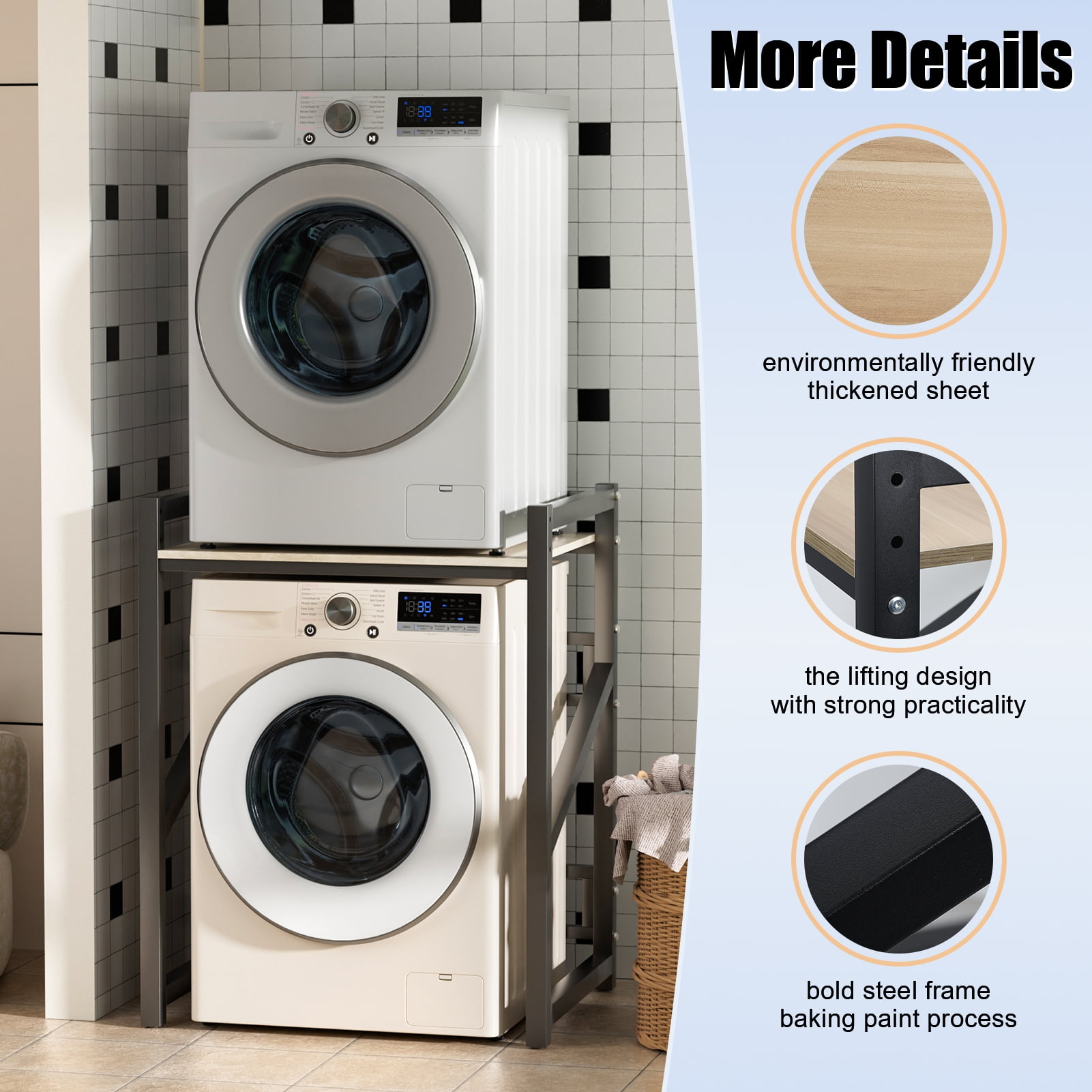 TidBay Over The Washer Storage Shelf, Washing Machine Storage Utility Rack with Countertop, Height Adjustable Washing Machine Storage Stand