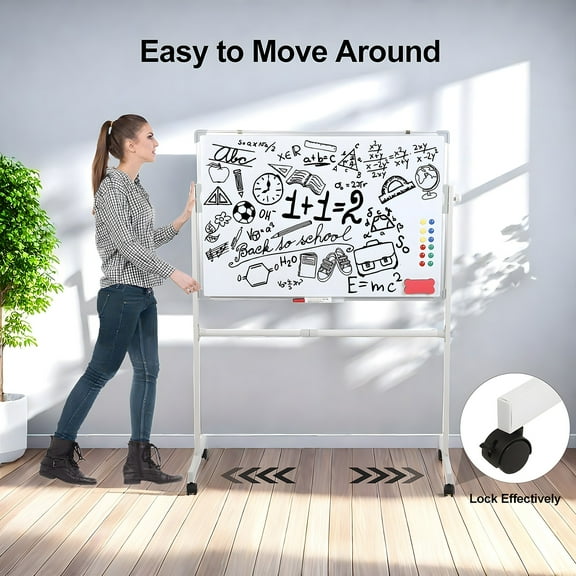 TidBay Rolling Whiteboard, White Board with Wheels, Mobile Whiteboard with Stand, Portable Magnetic Dry Erase Board on Wheels, with 5 Markers, 12 Magnetic Nails & 1 Eraser