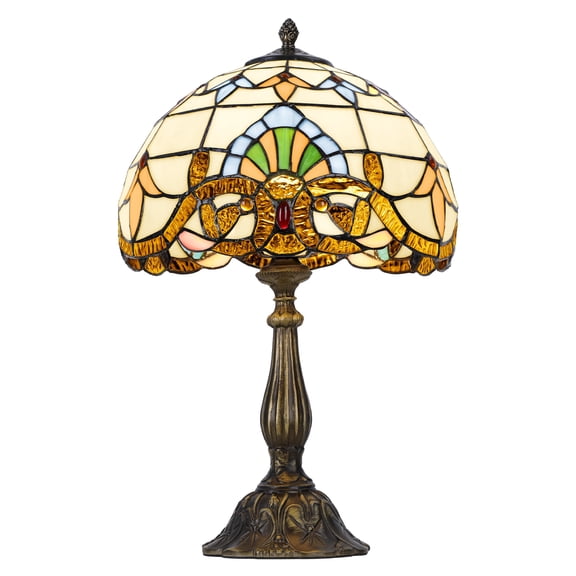 TidBay Stained Glass Table Lamp, Baroque Style Bedroom Desk Lamp, Retro Bedside Table Lamp Includes Light Bulb for Bedroom Nightstand Living Room Dormitory Office Decor
