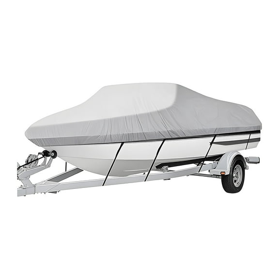 TidBay Trailerable Boat Cover 17-19ft 800D Canvas Waterproof & UV-Proof Heavy Duty Boat Covers for 17ft 18ft 19ft V-Hull Boat Gray Yacht Cover Boat Cover V-Hull Boat Cover