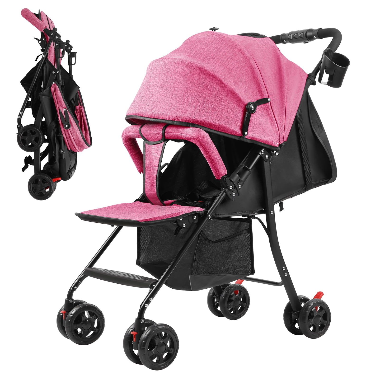 TidBay Travel Baby Stroller, One-Hand Folding Infant Pushchair with Adjustable Backrest, Canopy, Storage Basket for 0-2 Years Toddlers Up to 10kg