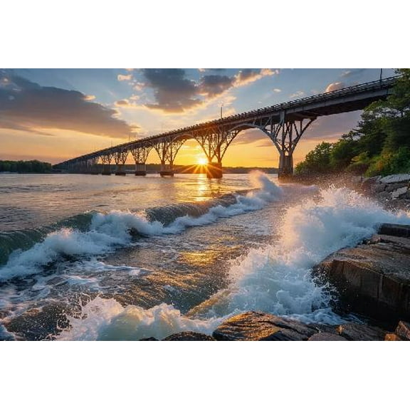Tidal Change Under The Borne Bridge at The Cape Cod Canal Jigsaw 500 Pieces Puzzle for Adults Floor Puzzles Educational Fun Games or Toys for Elders Friends - Scenic Series
