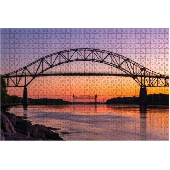 Tidal Change Under The Borne Bridge at The Cape Cod Canal Jigsaw 500 Pieces Puzzle for Adults Floor Puzzles Educational Fun Games or Toys for Elders Friends - Scenic Series