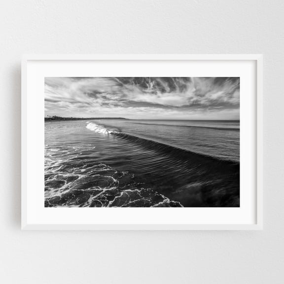 Tidal Harmony Monochrome - Photography Waves Black and White Ocean Coast Beach Landscape Nature White Framed Wall Art Print 20 x 30 inches