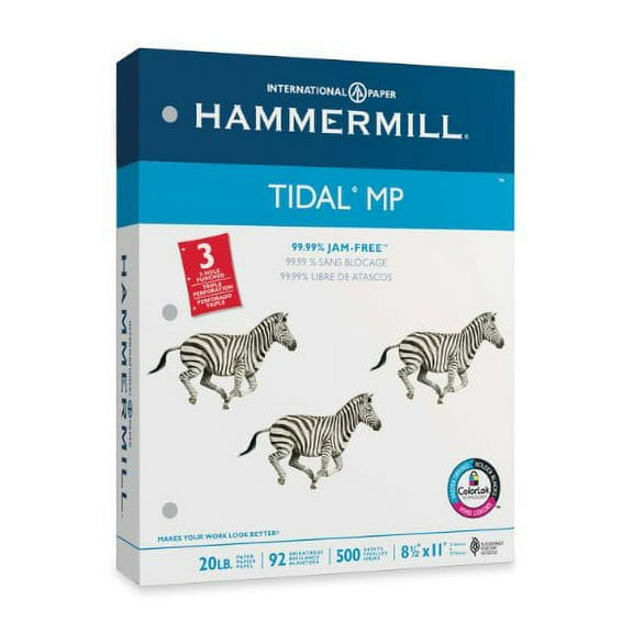 Tidal Mp Copy 3-Hole Punched Paper, 92 Brightness, 20lb, Ltr, White, 5000/ctn