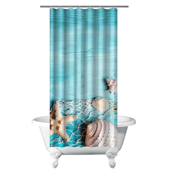 Tidal Pool Shower Curtain - Tropical Seashell & Starfish Print, Water-Resistant Fabric with Anti-Splash Hem,36x72in
