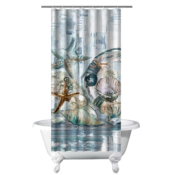 Tidal Pool Shower Curtain - Tropical Seashell & Starfish Print, Water-Resistant Fabric with Anti-Splash Hem,36x72in