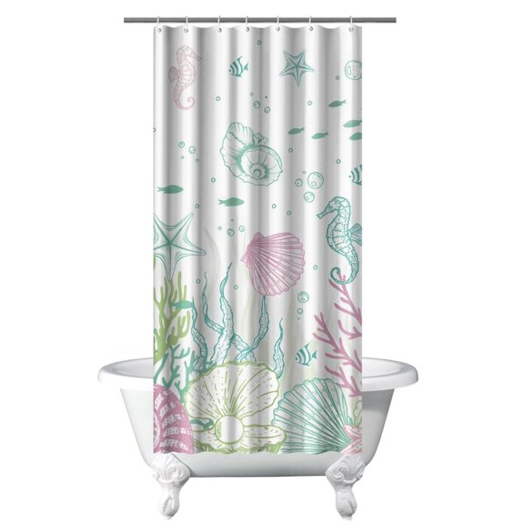 Tidal Pool Shower Curtain - Tropical Seashell & Starfish Print, Water-Resistant Fabric with Anti-Splash Hem,36x72in