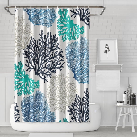 Tidal Pool Shower Curtain - Tropical Seashell & Starfish Print, Water-Resistant Fabric with Anti-Splash Hem,72x72in