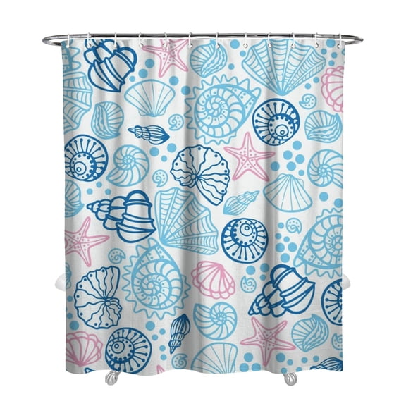 Tidal Pool Shower Curtain - Tropical Seashell & Starfish Print, Water-Resistant Fabric with Anti-Splash Hem,72x84in