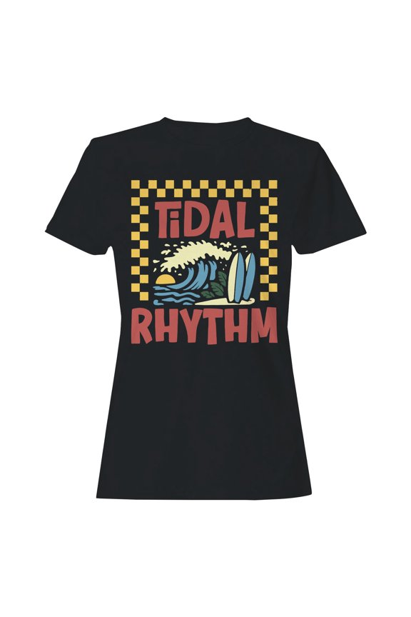 Tidal Rhythm Surf Art Design Women's T-shirt Black