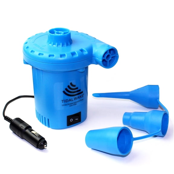 Tidal Wake Cyclone Power 12V Air Pump for Inflatables  Portable Electric Inflator/Deflator for Boat Towables, Air Beds, Pool Floats & Rafts