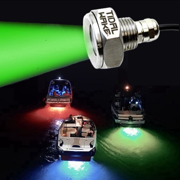 Tidal Wake IP68 Underwater LED Boat Drain Plug Light (Green) .5-inch Standard Drain 316 Stainless Steel 12-30V 27W 3-Year Warranty