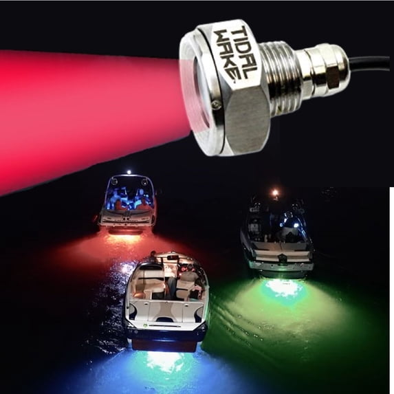 Tidal Wake IP68 Underwater LED Boat Drain Plug Light (Red), 1/2-Inch Standard Drain, 316 Stainless Steel, 12-30V/27W, 3-Year Warranty