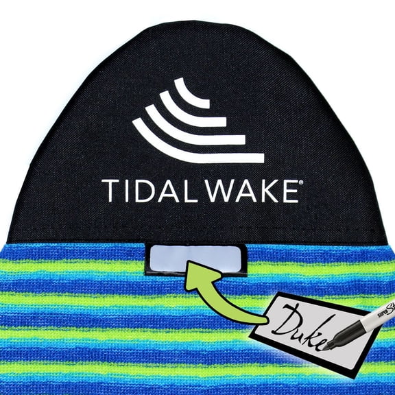 Tidal Wake TAG-IT Surf & Wake Board Sock with Name Tag - Round Nose 60" Green Stripe