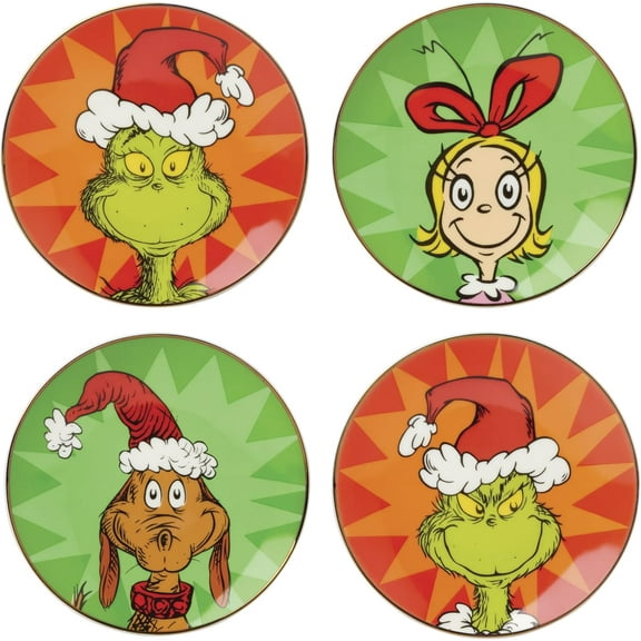 Tidbit Plates Set for 4 Dishwasher and Microwave Safe Porcelain Holiday Dinnerware