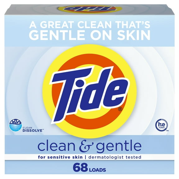 Tide Clean and Gentle Powder Laundry Detergent, Unscented, 77 oz, 68 Loads