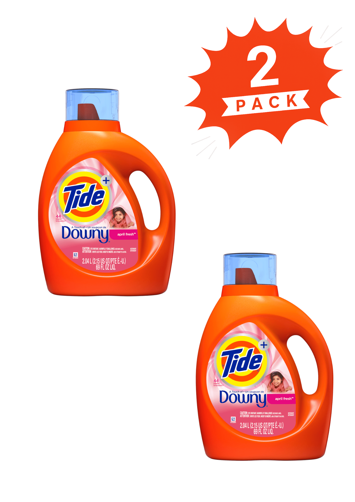 Tide + Downy April Fresh Liquid Laundry Detergent (Pack 2) - 88 Loads, 138fl