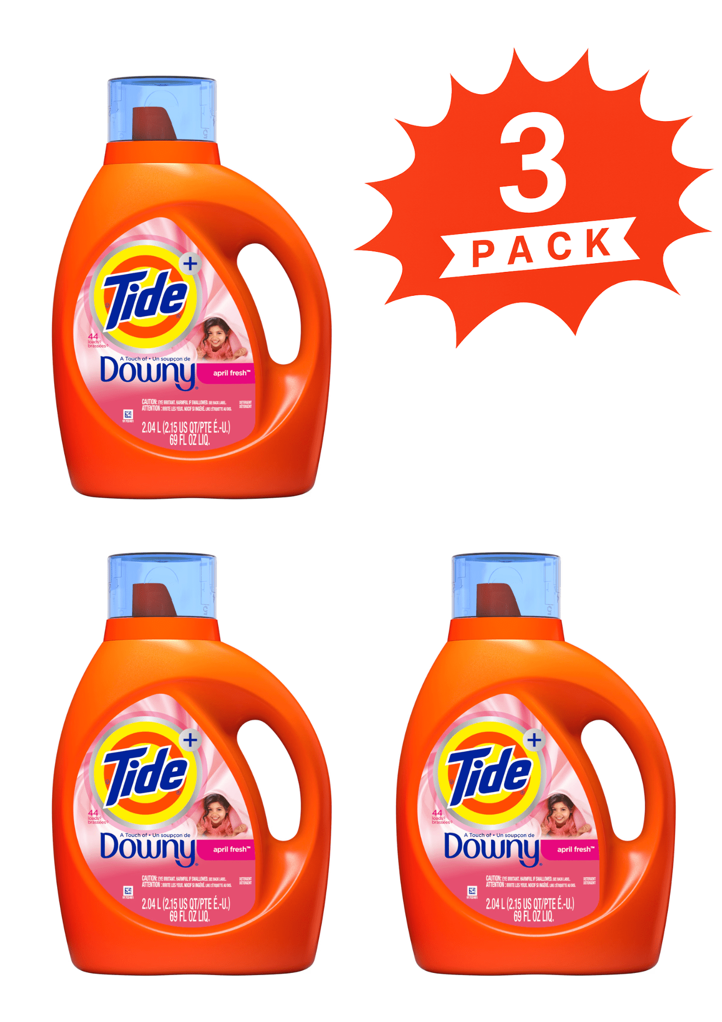 Tide + Downy April Fresh Liquid Laundry Detergent (Pack 3) - 132 Loads, 207fl