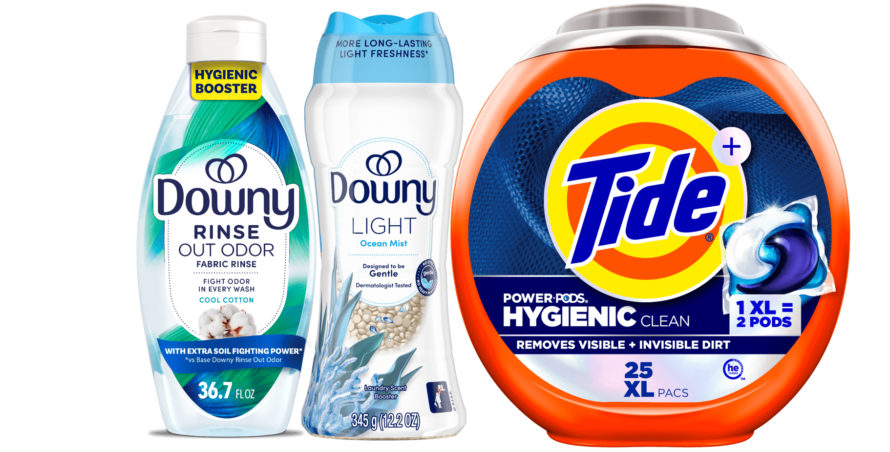 Tide & Downy Ultra Clean & Fresh Laundry Bundle with Tide Power PODs, Downy Fabric Rinse, and Downy Laundry Scent Beads