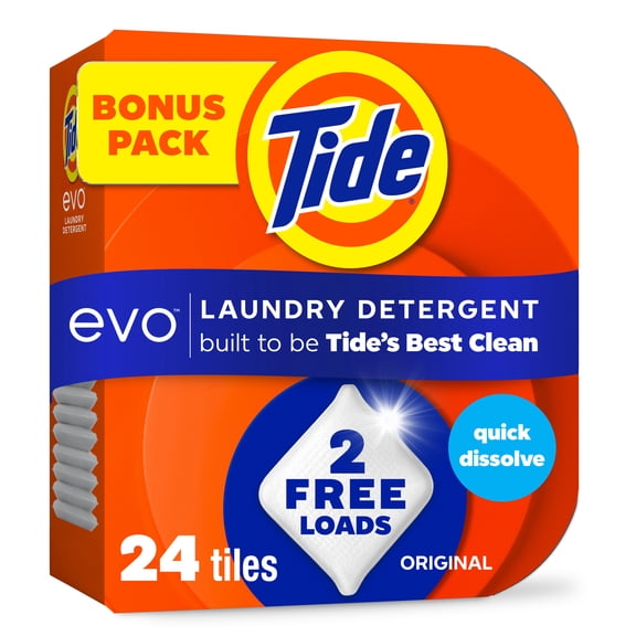 Tide Evo Laundry Detergent Tiles, Super Concentrated 6X Cleaning Power, Original, 24 Count