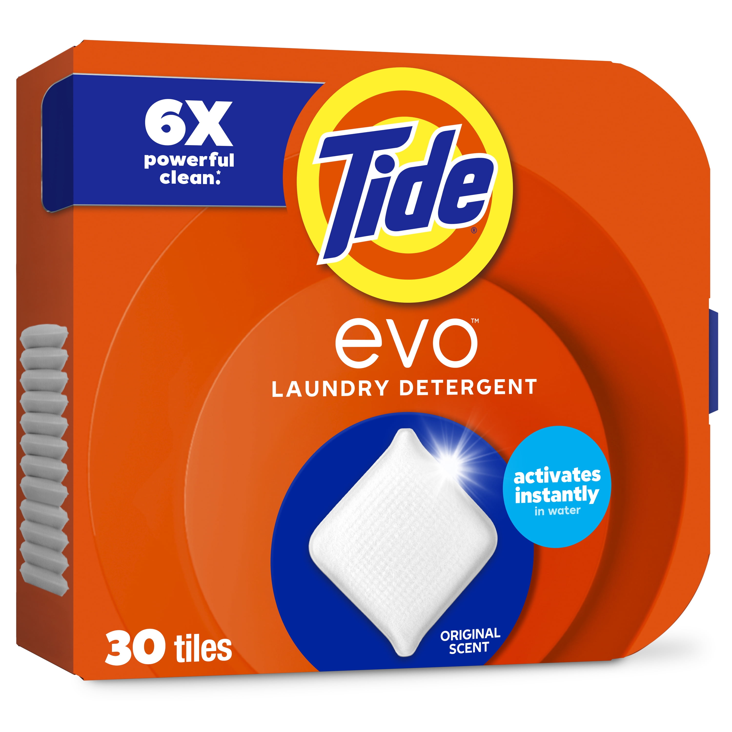 Tide Evo Laundry Detergent Tiles, 100% Concentrated, 6X Cleaning Power, Original Tide Scent, 30 Count