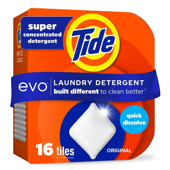 Tide evo Laundry Detergent Tiles, Super Concentrated 6X Cleaning Power, Original, 16 Count