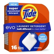 Tide Evo Laundry Detergent Tiles, 100% Concentrated, 6X Cleaning Power, Original Tide Scent, 16 Count