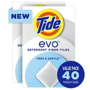 Tide evo Free & Gentle Laundry Detergent Tiles, Fragrance-Free, 40 Count