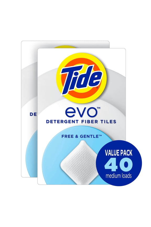 Evo Laundry Detergent Tiles, Free & Gentle, Hypoallergenic, Unscented, 40 Count