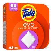 Tide Evo Laundry Detergent Tiles, 100% Concentrated, 6X Cleaning Power, Spring Blast Scent, 42 Count