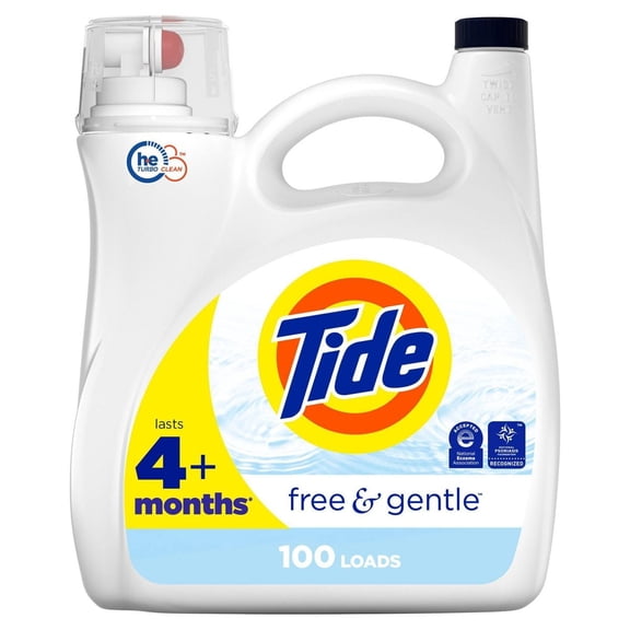 Tide Free & Gentle HE Turbo Clean Liquid Laundry Detergent, 100 Loads 132 oz