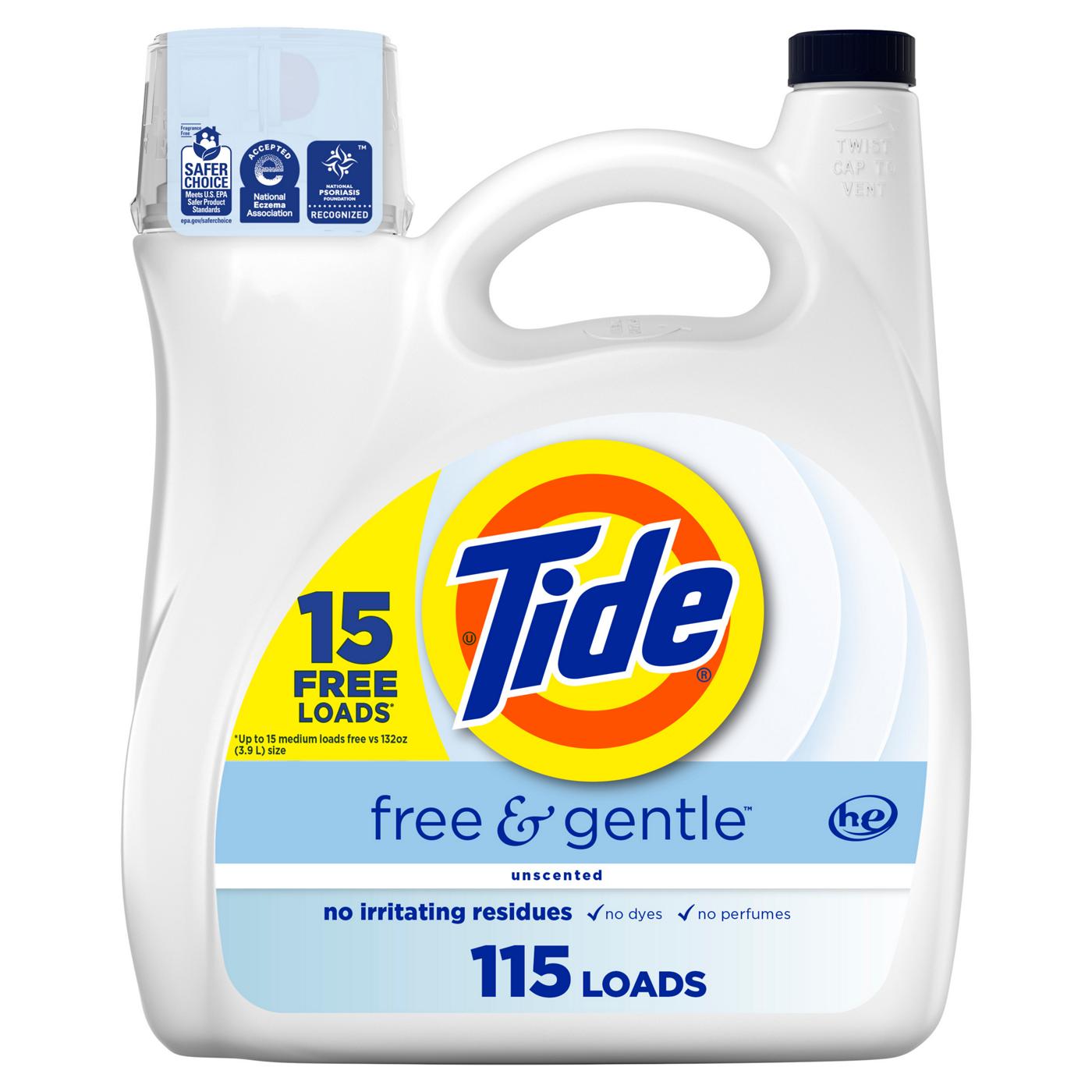 Tide Free & Gentle HE Turbo Clean Liquid Laundry Detergent, 100 Loads 132 oz