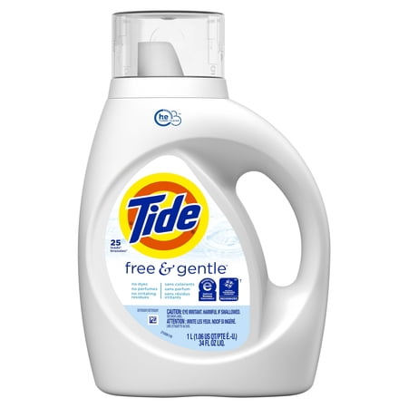 Tide Free & Gentle Liquid Laundry Detergent, 25 Loads, 34 fl oz (2 Jugs)