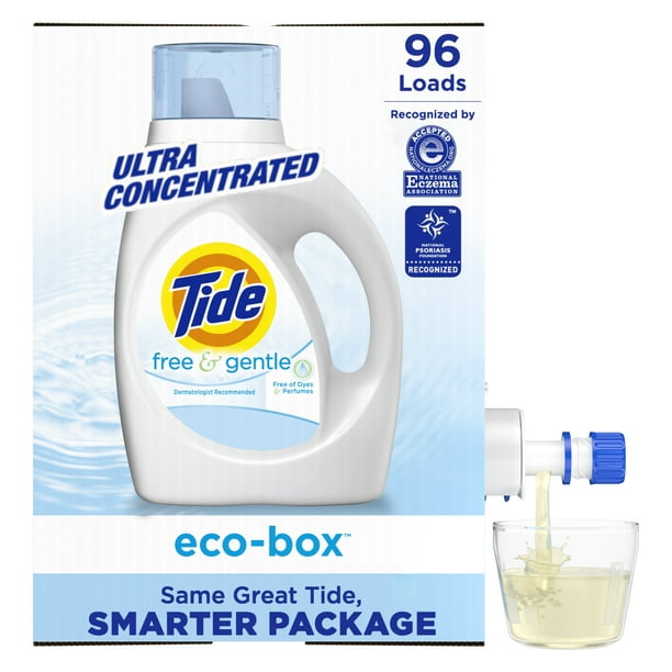 Tide Free & Gentle Liquid Laundry Detergent EcoBox, 105 fl oz 96 Loads
