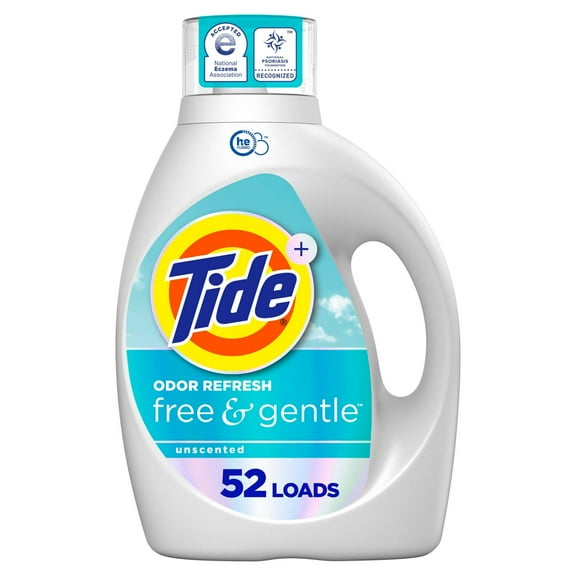 Tide Free & Gentle Unscented Odor Refresh Laundry Detergent, 52 Loads - 73 oz