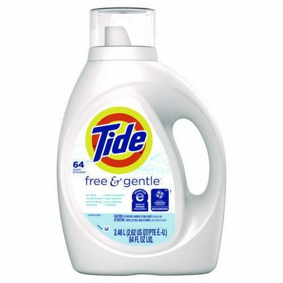 Tide Free and Gentle Liquid Laundry Detergent, 64 Loads, 84 oz Bottle, 4/Carton