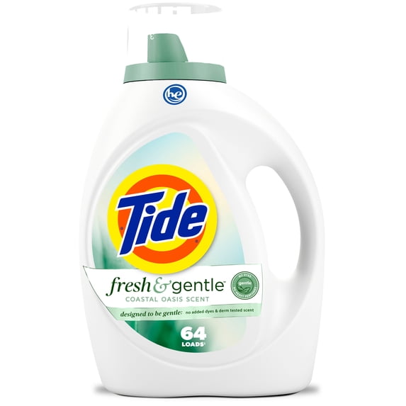 Tide Fresh & Gentle Liquid Laundry Detergent, Coastal Oasis Scent, 64 Loads, 84 fl oz