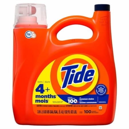 Tide HE Turbo Clean Liquid Laundry Detergent, 100 Loads - Original - 132 oz