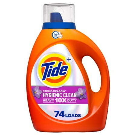 Tide Hygienic Clean Heavy 10x Duty Liquid Laundry Detergent, Spring Meadow, 74 Loads, HE Compatible