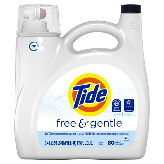 Tide Hygienic Clean Heavy Duty 10x Free Liquid Laundry Detergent, Unscented, 80 Loads, 115 oz, HE Compatible